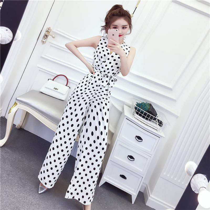 Jumpsuit Ống Rộng Cổ Chữ V Thời Trang Cho Nữ