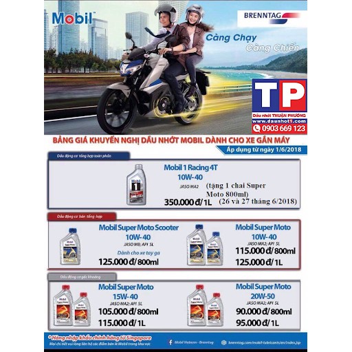 Nhớt nhập khẩu tổng hợp Mobil Super Moto 10W40 nhiều dung tích