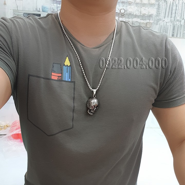 Dây chuyền nam, dây chuyền đầu lâu mắt đỏ.