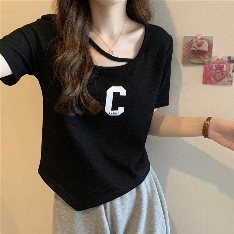 Áo thun dệt kim ZHELIHANGFEI ngắn tay dáng rộng in họa tiết cá tính