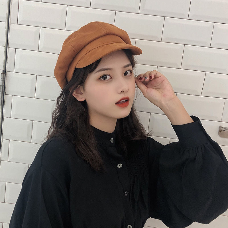 Mũ Len Female Korean Solid Color Warm Octagonal Hat