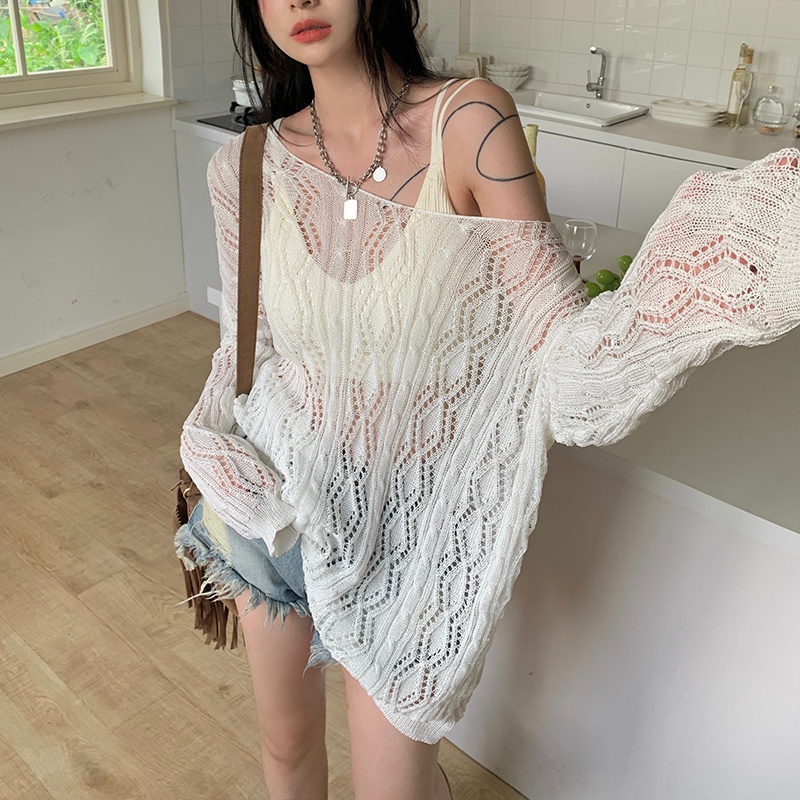 Áo Sweater Dệt Kim Phối Lưới Thời Trang Mùa Thu Hàn Quốc Cho Nữ