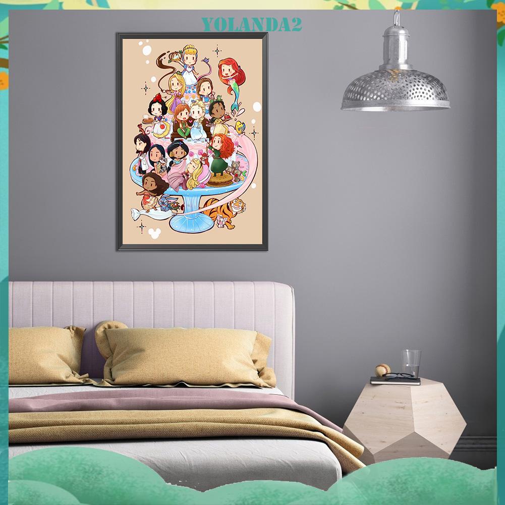 (canvas no printing)  Tranh thêu chữ thập đính đá hình công chúa hoạt hình 11CT