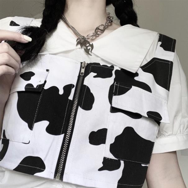 Áo Croptop Nữ Bò Sữa Kiểu Body GILE Kéo Khóa Unisex Siêu Chất Fullsize Ulzzang  ྇