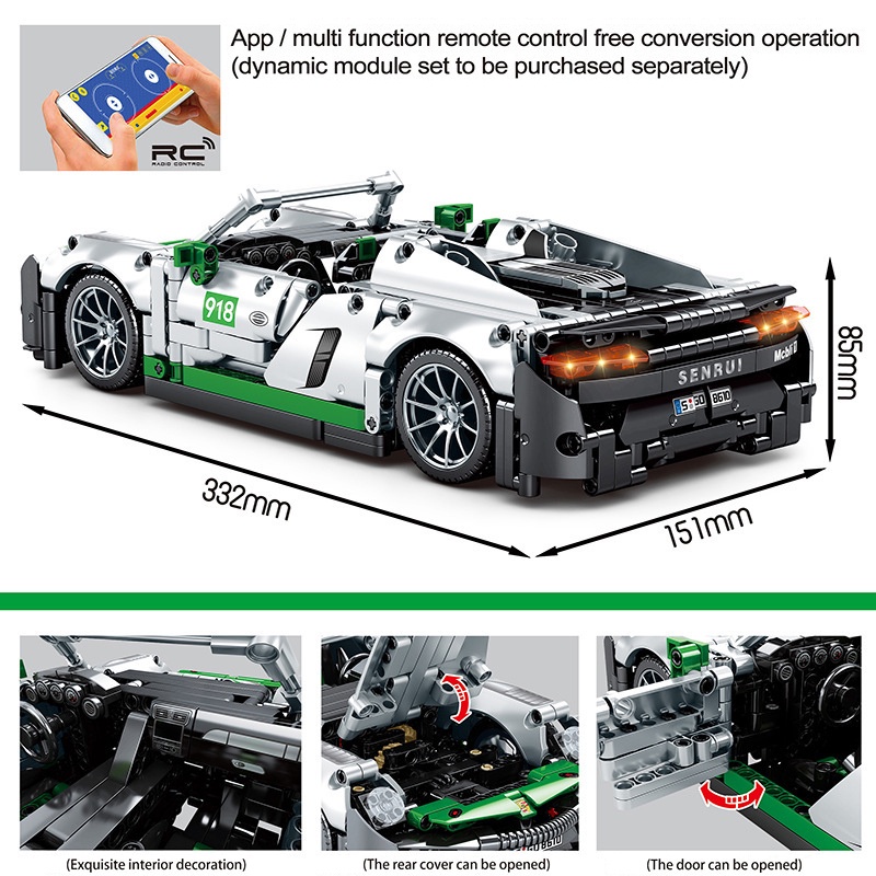 Đồ Chơi Lắp Ráp Kiểu Lego Mô Hình Siêu Xe Porsche 918 Spyder SY8610 Điều Khiển Từ Xa RC Với 1016 PCS Tỉ Lệ 1:14