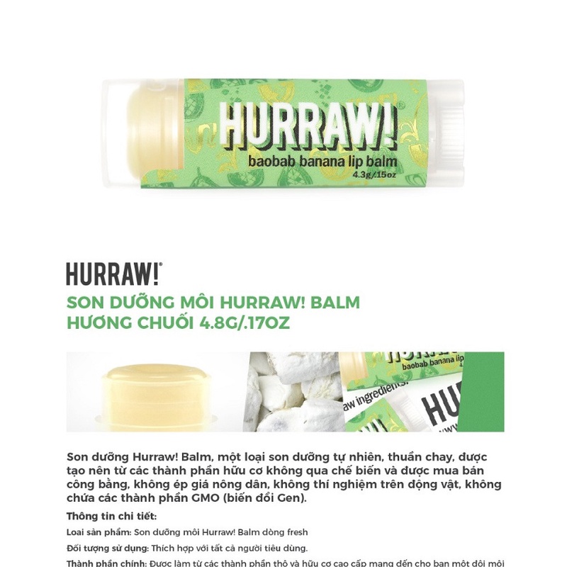 Son dưỡng môi Hurraw! Lip Balm 4.8g/.17oz