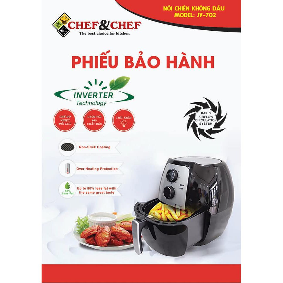 NỒI CHIÊN KHÔNG DẦU CHEF&amp;CHEF YJ-706S CÔNG NGHỆ INVENTER SIÊU TIẾT KIỆM ĐIỆN [7.7L ] (HOT)