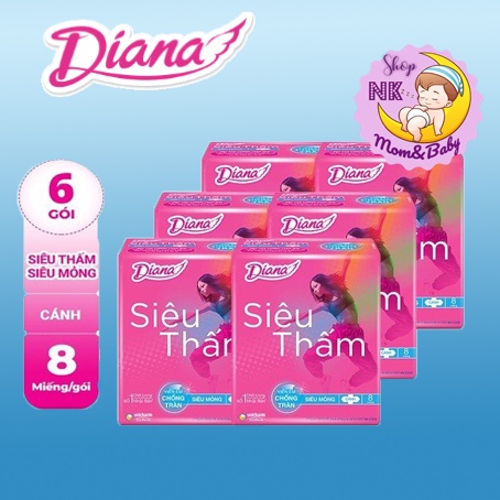 Bộ 6 gói băng vệ sinh Diana siêu thấm cánh Maxi 8 miếng/gói