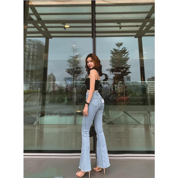 Quần jean nữ ống loe 2 túi trước lưng cao tua lai | BigBuy360 - bigbuy360.vn