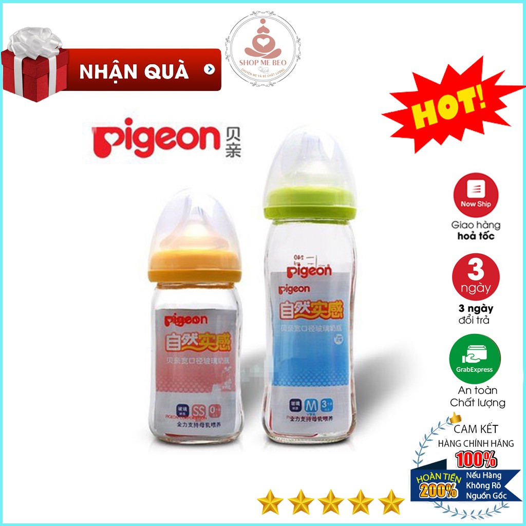 [ĐỦ SIZE] Bình Sữa Thủy Tinh Pigeon Nội Địa Nhật 160ml/240ml