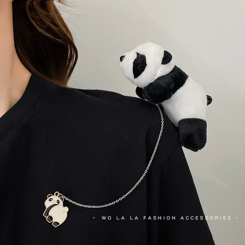 Ghim cài áo hình gấu trúc nhồi bông dễ thương thời trang 2021