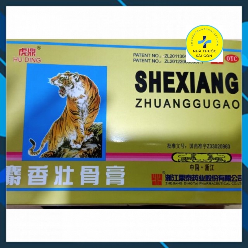 Cao con hổ 5 chữ tàu SHEXIANG ZHUANGGUGAO Túi 4 miếng dán có lỗ - Nóng mạnh, dính chặt, giảm đau xương khớp, căng cơ