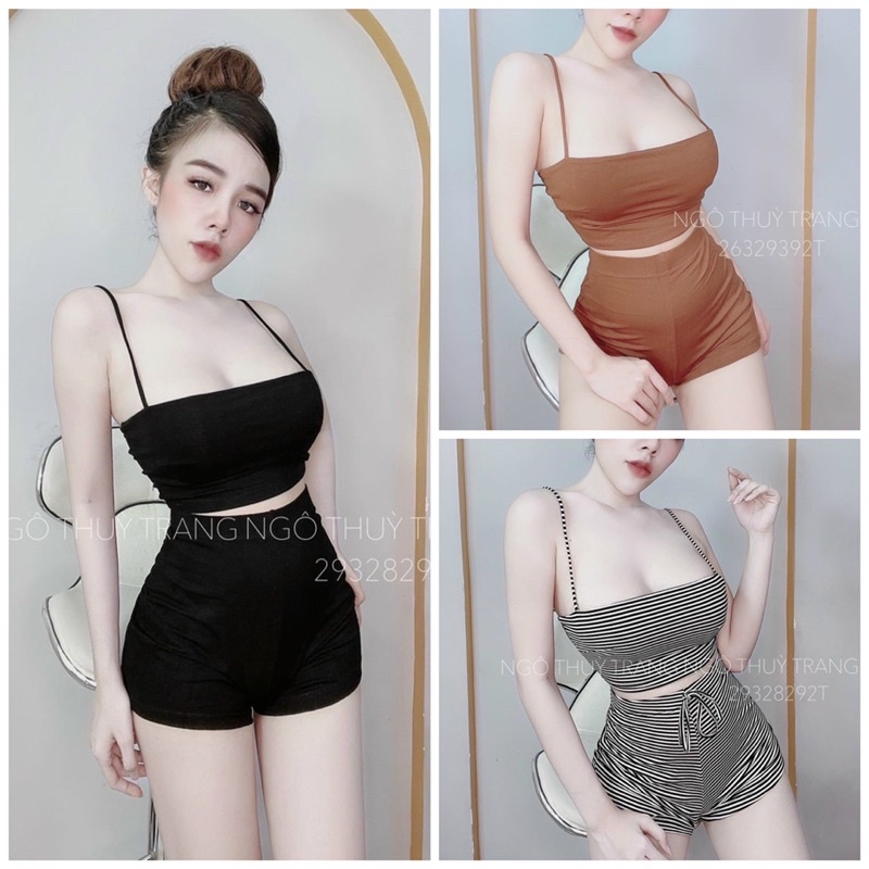 Set bộ 2 dây croptop quần đùi thun - B2U
