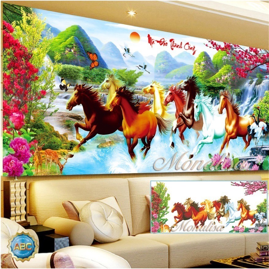 tranh đính đá mã đáo thành công khổ lớn 200x90cm