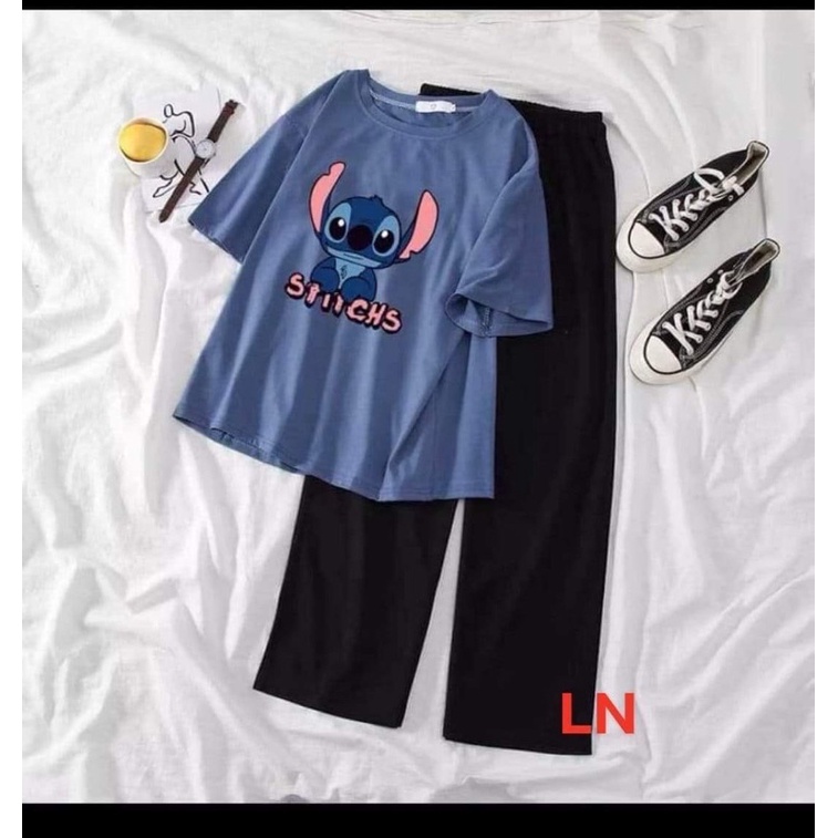 Sét áo phông thỏ Stick + quần ống rộng dài DA6