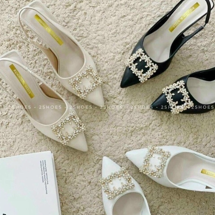 Giày Nữ 7 Phân Mặt Đá Vuông Hoa Vàng Cao Cấp Chất Liệu Da Mềm Hàng VNXK