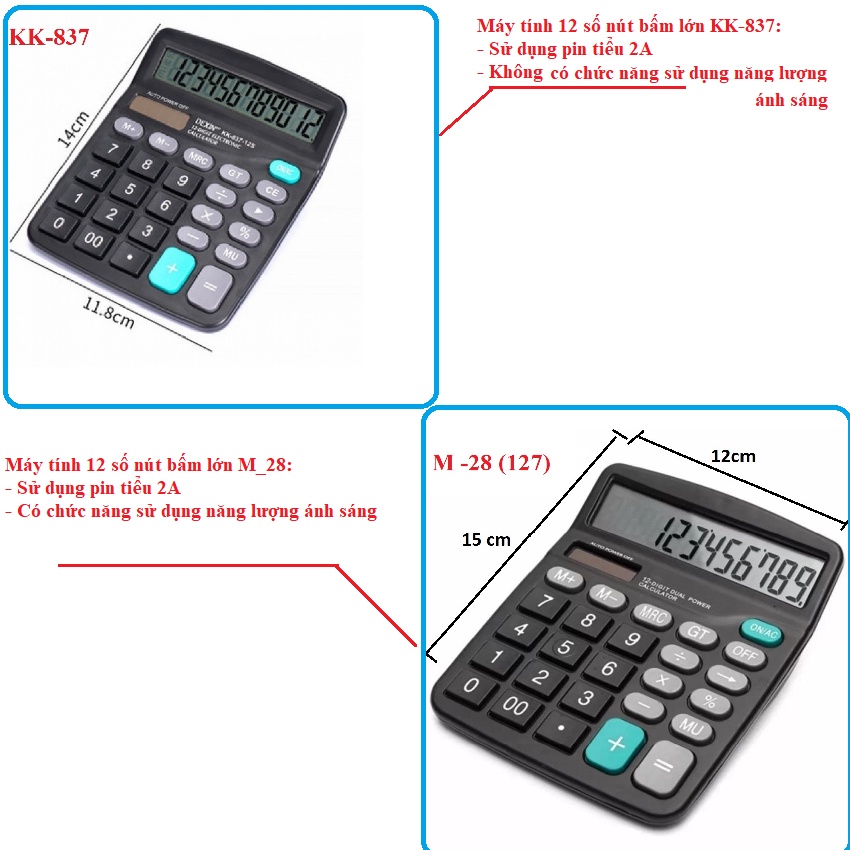 [ TẶNG 1 VIÊN PIN 2A] MÁY TÍNH BÁN HÀNG NÚT BẤM LỚN 12 SỐ - 127.886