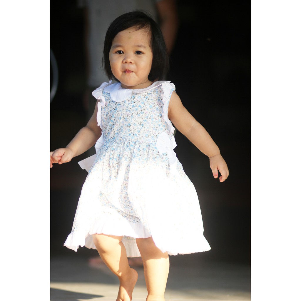 Đầm bé gái váy cho bé gái Oliriver xanh hoa nhí 2-6 tuổi cổ sen trắng nơ eo chính hãng cực xinh - Misolkids by huong274