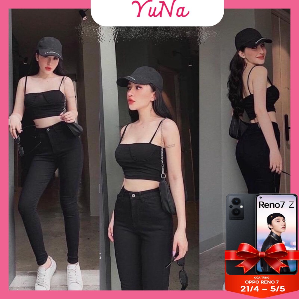 Quần jean nữ Maika  skinny lưng cao chất liệu bò giấy cao cấp co dãn bốn chiều, phụ kiện thời trang Yuna