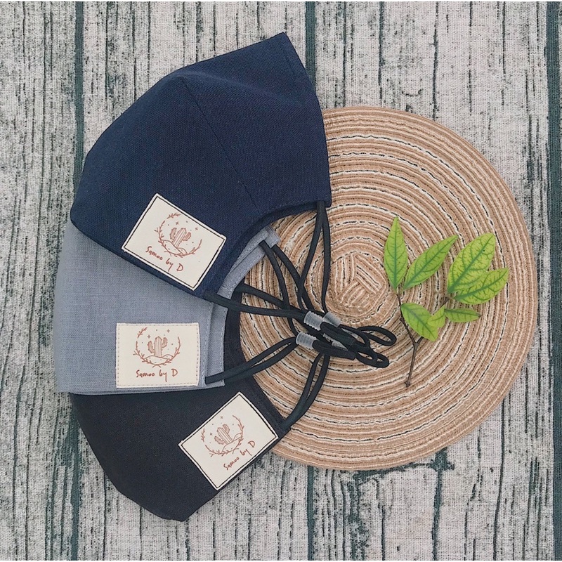 Khẩu trang form 3D vải linen trơn tone đen, xám