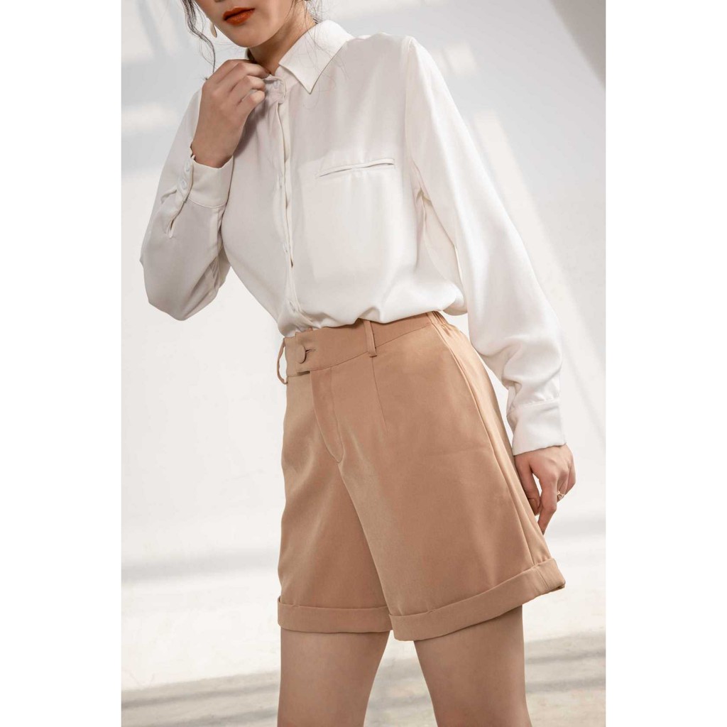 Quần short ngắn ống rộng lưng cao công sở- 3 màu Nude/Sand/Hồng