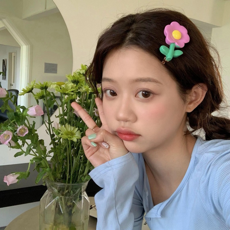 Kẹp Tóc Ba Chiều Bằng Acrylic Hình Hoa Màu Kẹo Ngọt Siêu Dễ Thương