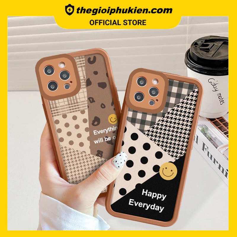 Ốp iphone - Ốp lưng iphone cạnh vuông viền camera Caro chấm bi dành cho ip 6 đến 14promax - G04