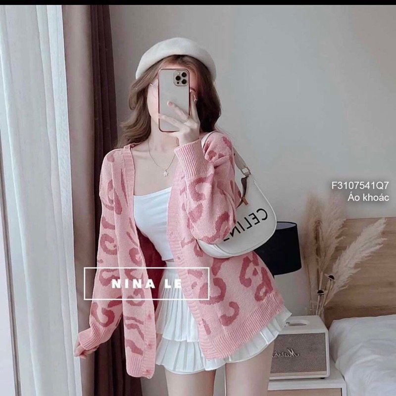 Áo khoác len hoạ tiết đốm dài tay nút gài TT3107
