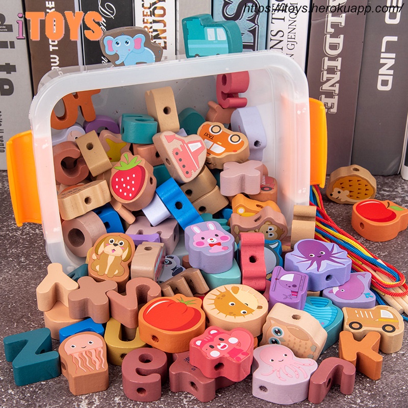 Đồ chơi hình khối, hộp đồ chơi đa năng, đồ chơi thông minh khối gỗ xâu chuỗi, ITOYS DCG013A