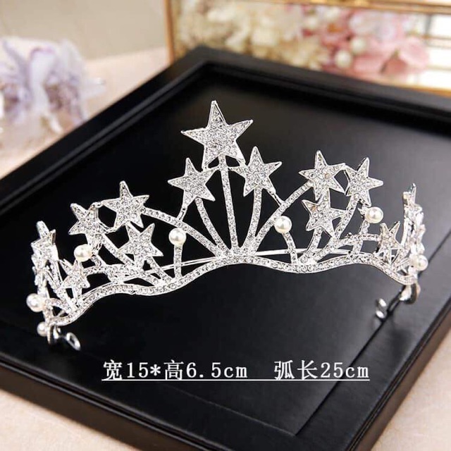 Vương miện cô dâu bản 5cm chóp sao thích hợp cho cô dâu mẫu vương miện mới