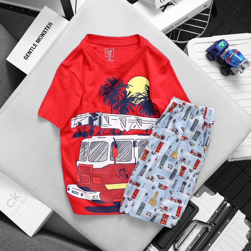 Set bộ bé trai Gap đồ bộ thun cotton mềm mịn in hình khủng long xe hơi size đại 25-60kg