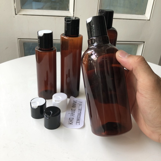 50 Chai nhựa nắp nhấn bật - combo 50 chai nâu 250ml /300ml /150ml /120ml/100ml - chai pet màu nâu nắp nhấn 200ml/250ml