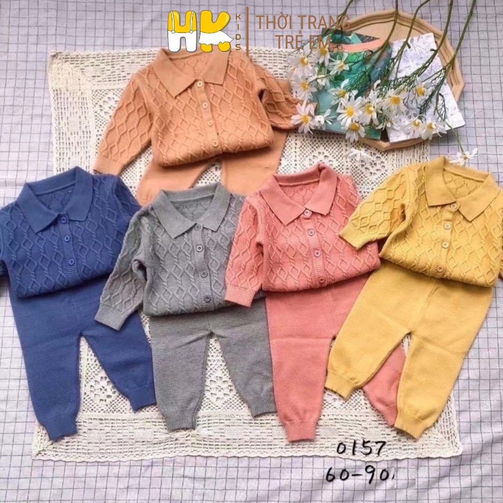 Bộ len cho bé kiểu POLO cài cúc, chất len 2 lớp cao cấp mềm mịn, 6 màu cho bé trai-gái SZ 5-13kg - HK KIDS (0151-0157)