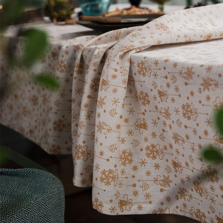 🎄Christmas Khăn trải bàn cotton lanh màu xanh lá cây/ đỏ/ be họa tiết Giáng Sinh phong cách Mỹ 2024 dành cho nhà cửa