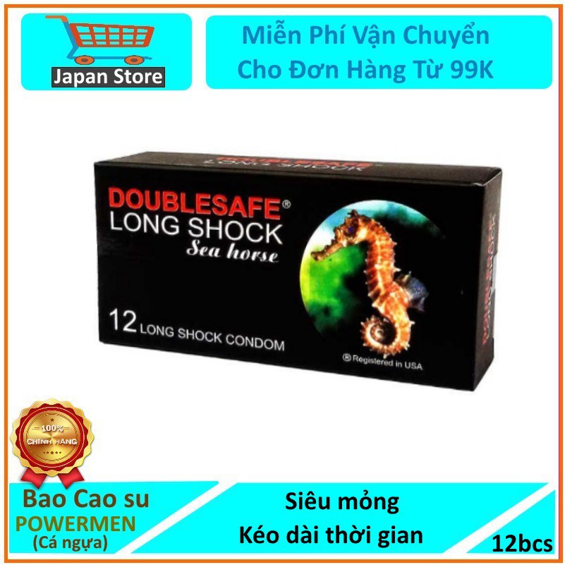 [freeship] Bao cao su LOng Shock cá ngựa, kéo dài thời gian, siêu mỏng, hộp 12 cái