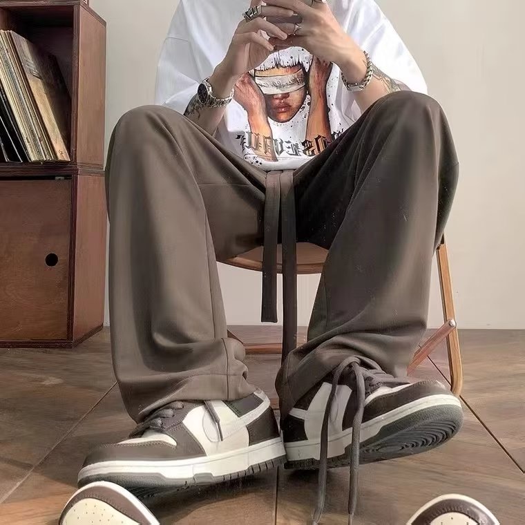 Quần Dài Ống Rộng Phong Cách Đường Phố Hong Kong Cá Tính Dành Cho Nam S-3XL 2 Màu Lựa Chọn