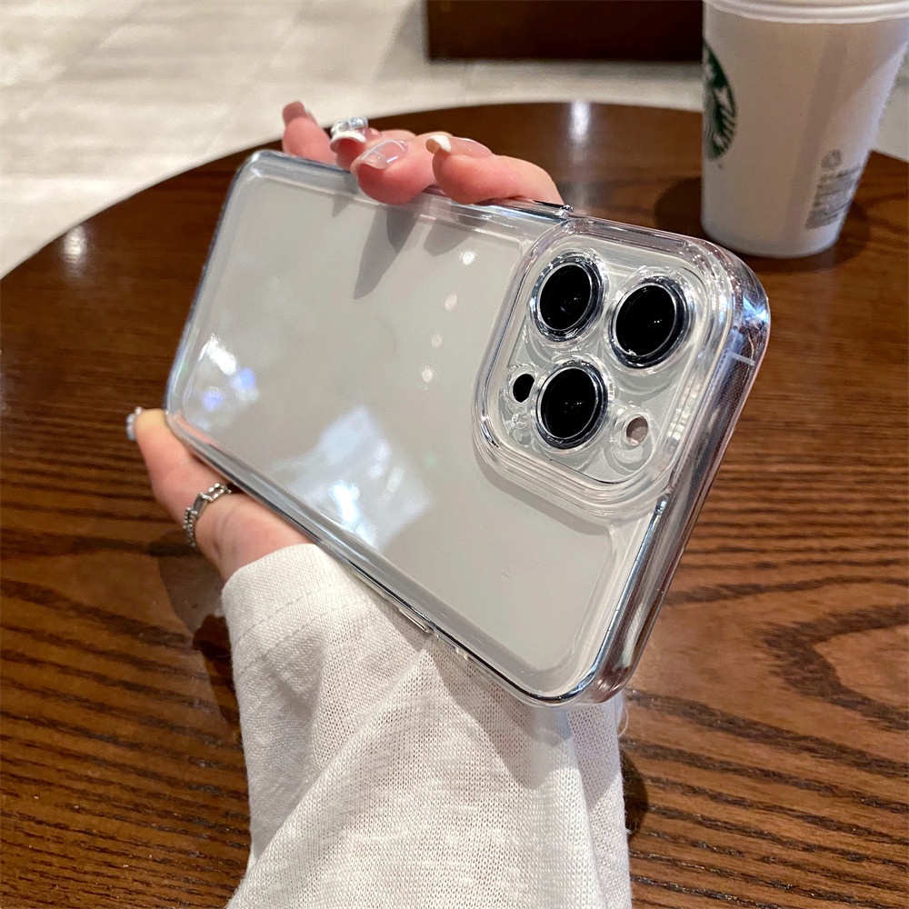 Sang Trọng Ốp Điện Thoại Mềm Trong Suốt Chống Sốc Bảo Vệ Ống Kính Máy Ảnh Cho iphone 15 14 13 12 11 pro max x xr xs max 7 8 plus