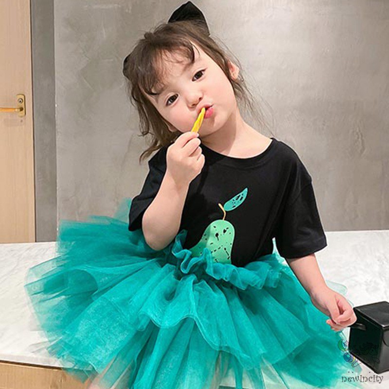 Korean Kids Girls Cartoon Fruit Print Short Sleeve T-shirt