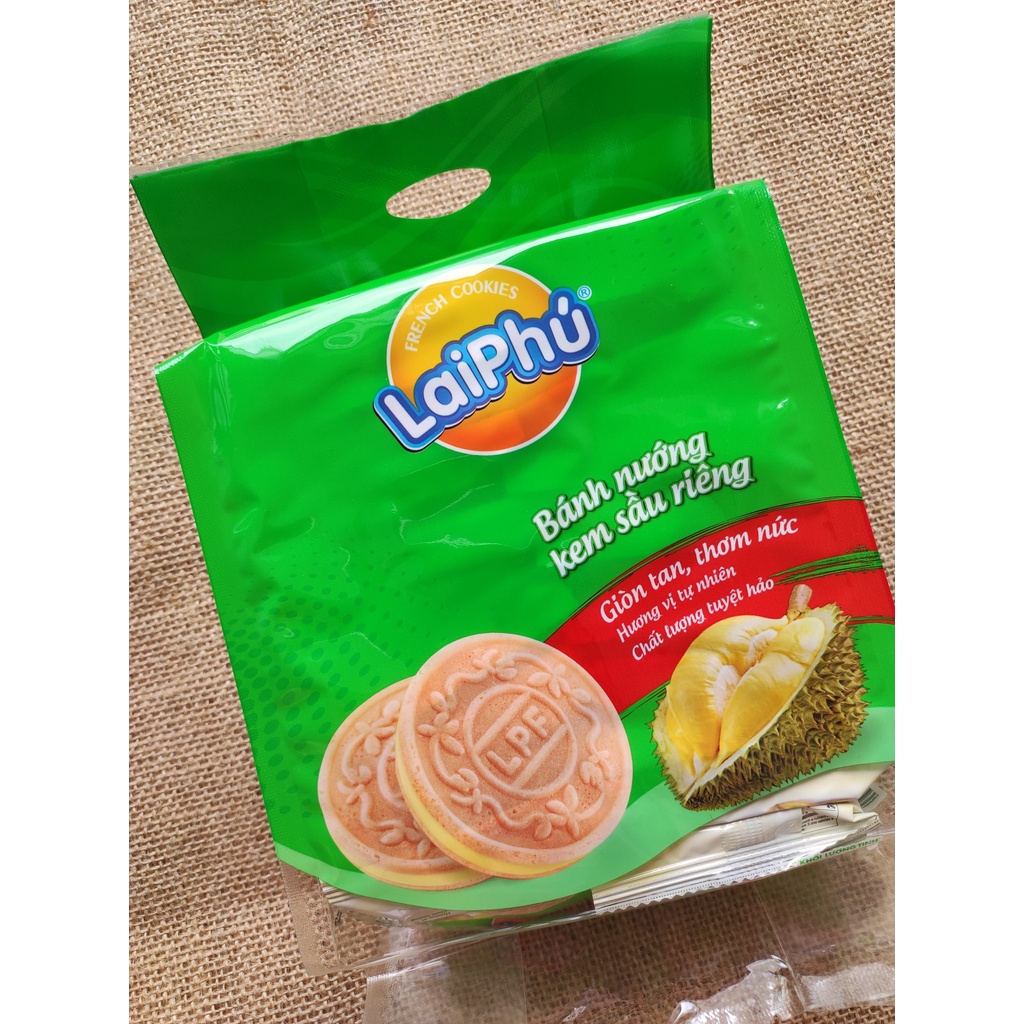 Bánh nướng kem sầu riêng thương hiệu Lai Phú 350 gồm 20 gói nhỏ | Bánh sầu riêng thơm ngon, giòn rụm, ăn là ghiền