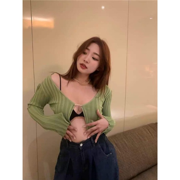 Áo len croptop cài khuy hàng QC