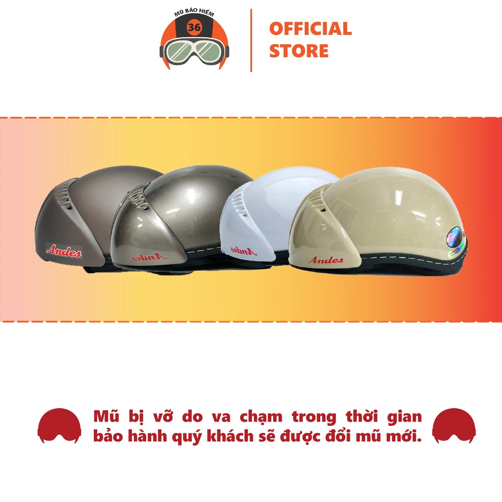 Mũ Bảo Hiểm Andes 181 Giấu Kính Tháo Lót nhiều màu