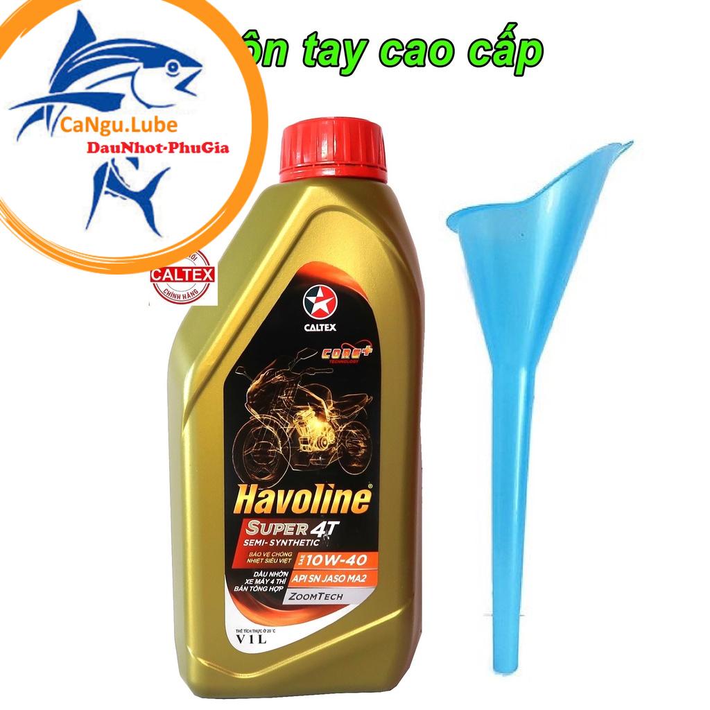 [Nhớt 1L+Phễu]Nhớt Havoline Super 4T Semi-Synthetic SAE 10W-40 API SL JASO MA2 chai 1L, Nhớt Havoline 10W40 chai 1 lít