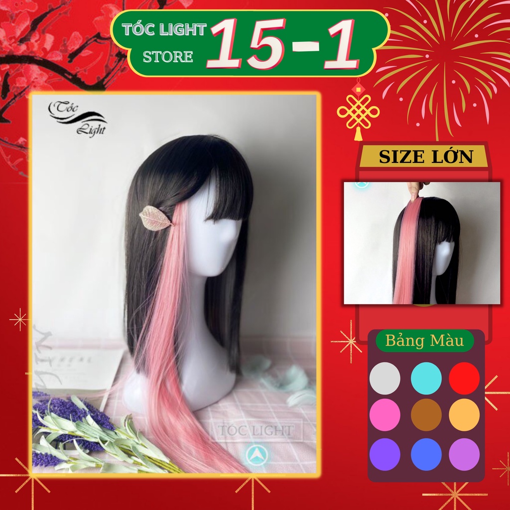 Tóc giả kẹp highlight thời trang nữ-SIZE LỚN-Tóc light nhiều màu dài 60cm màu rêu, xám khói,bạch kim đủ màu