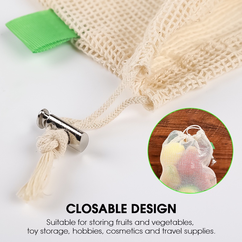Túi Lưới Dây Rút Bằng Cotton Thân Thiện Với Môi Trường Có Thể Tái Sử Dụng Nhiều Lần Size S/M/L