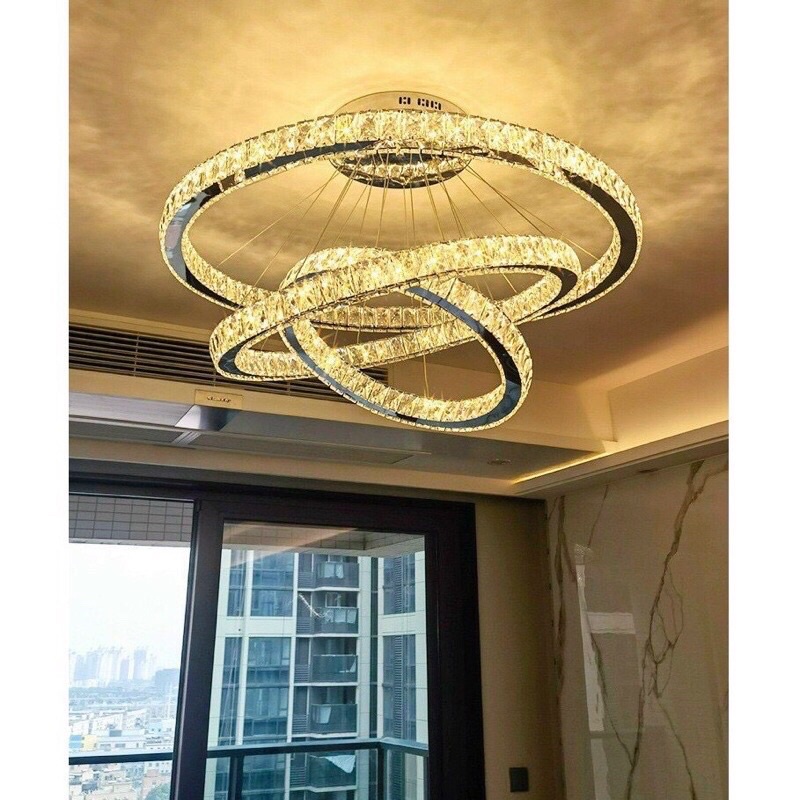 Đèn thả pha lê 3 vòng kích thước 30-50-70cm và 40-60-80cm 3 chế độ ánh sáng