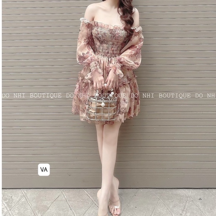 Váy Hoa Bệt Vai Sexy Nữ Tay Bồng Kiểu Dáng Hàn Quốc Hàng Loại 1