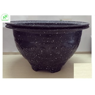 2 Chậu Nhựa Trồng Hoa, Cây Cảnh Giả Đá Đen Cường Hằng T380