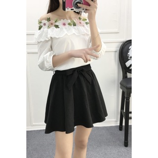 Hot Áo trễ vai hoa hồng thêu