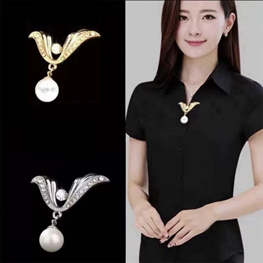 Ghim Cài Áo Hình Nơ Đính Ngọc Trai Pha Lê Xinh Xắn