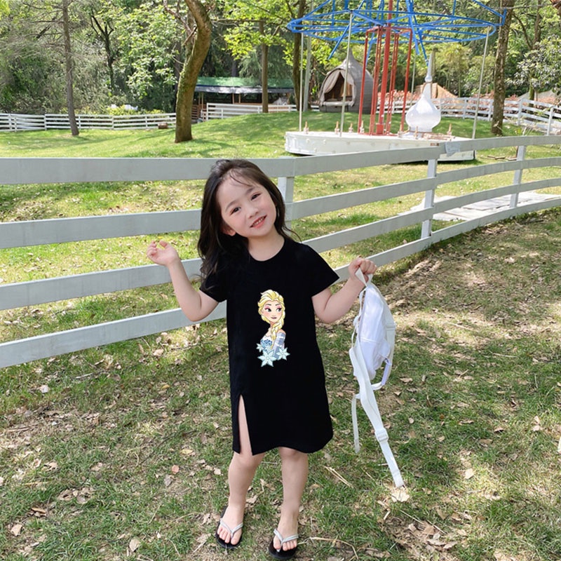 Đầm Thun Dài Tay Ngắn In Hình Chuột Mickey Hoạt Hình Thời Trang Mùa Hè Dành Cho Bé Gái